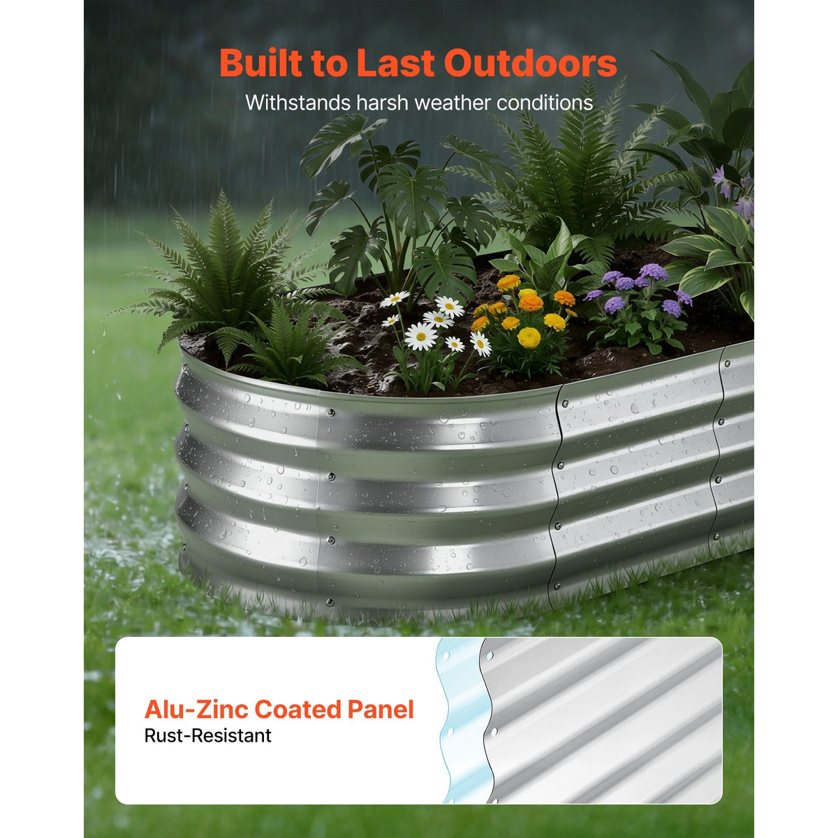 2 Pack Galvanized Raised Garden Beds, 4 x 2 x 1 ft, Oval Metal Planter Boxes Kit Outdoor, Bottomless Elevated Garden Box with Gloves, Alu-Zinc, for Planting Flowers Fruits Vegetables, Silver