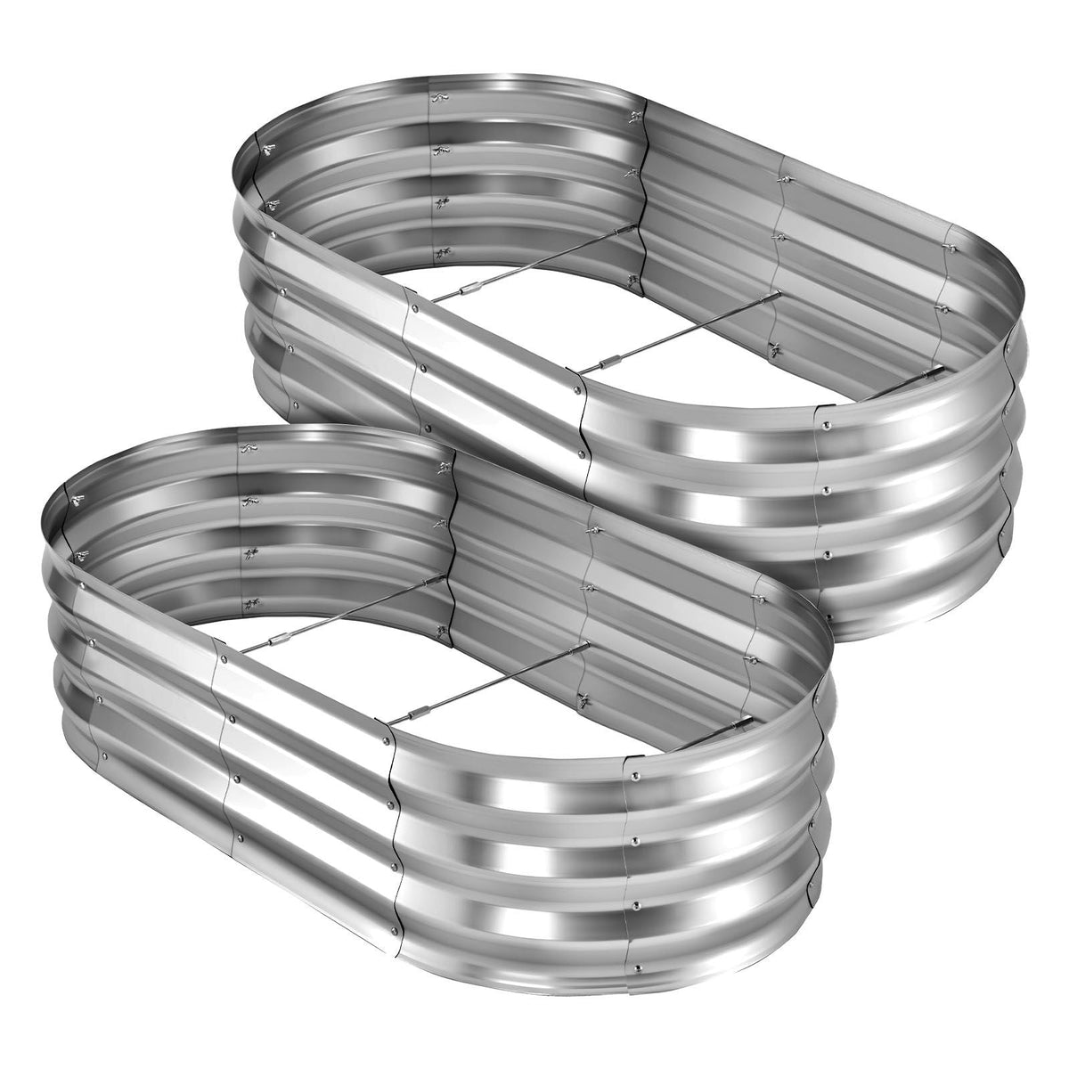 2 Pack Galvanized Raised Garden Beds, 4 x 2 x 1 ft, Oval Metal Planter Boxes Kit Outdoor, Bottomless Elevated Garden Box with Gloves, Alu-Zinc, for Planting Flowers Fruits Vegetables, Silver