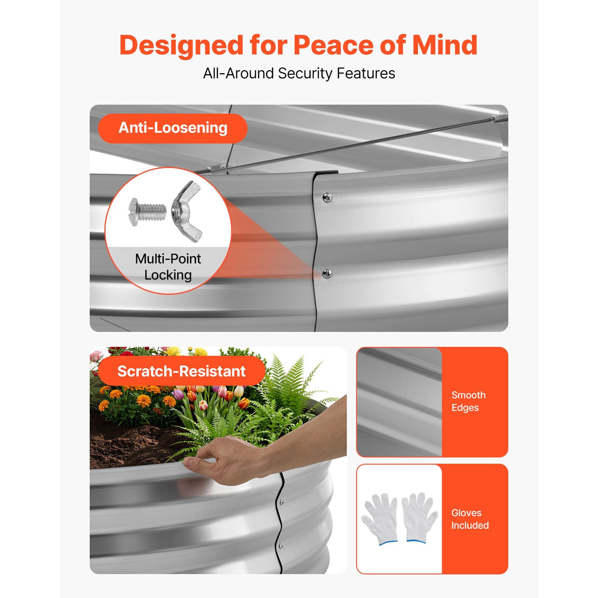 2 Pack Galvanized Raised Garden Beds, 4 x 2 x 1 ft, Oval Metal Planter Boxes Kit Outdoor, Bottomless Elevated Garden Box with Gloves, Alu-Zinc, for Planting Flowers Fruits Vegetables, Silver