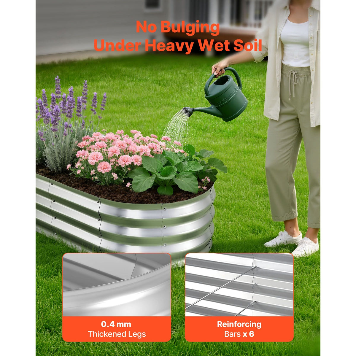 2 Pack Galvanized Raised Garden Beds, 4 x 2 x 1 ft, Oval Metal Planter Boxes Kit Outdoor, Bottomless Elevated Garden Box with Gloves, Alu-Zinc, for Planting Flowers Fruits Vegetables, Silver