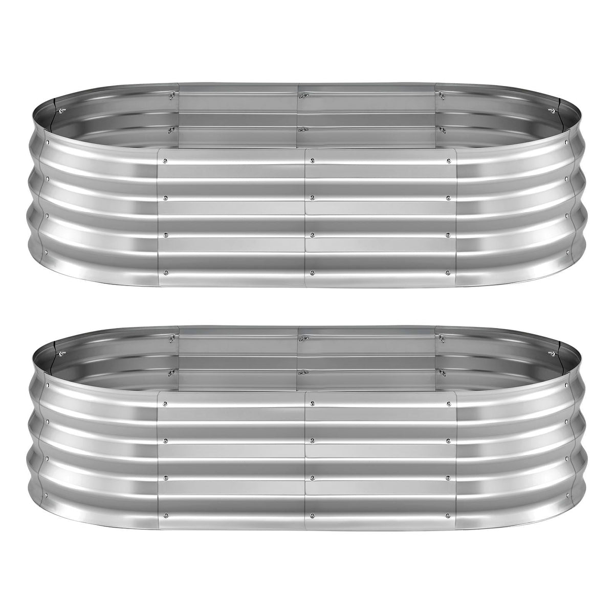 2 Pack Galvanized Raised Garden Beds, 4 x 2 x 1 ft, Oval Metal Planter Boxes Kit Outdoor, Bottomless Elevated Garden Box with Gloves, Alu-Zinc, for Planting Flowers Fruits Vegetables, Silver