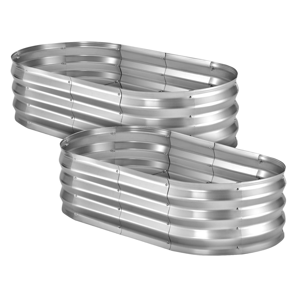 2 Pack Galvanized Raised Garden Beds, 4 x 2 x 1 ft, Oval Metal Planter Boxes Kit Outdoor, Bottomless Elevated Garden Box with Gloves, Alu-Zinc, for Planting Flowers Fruits Vegetables, Silver