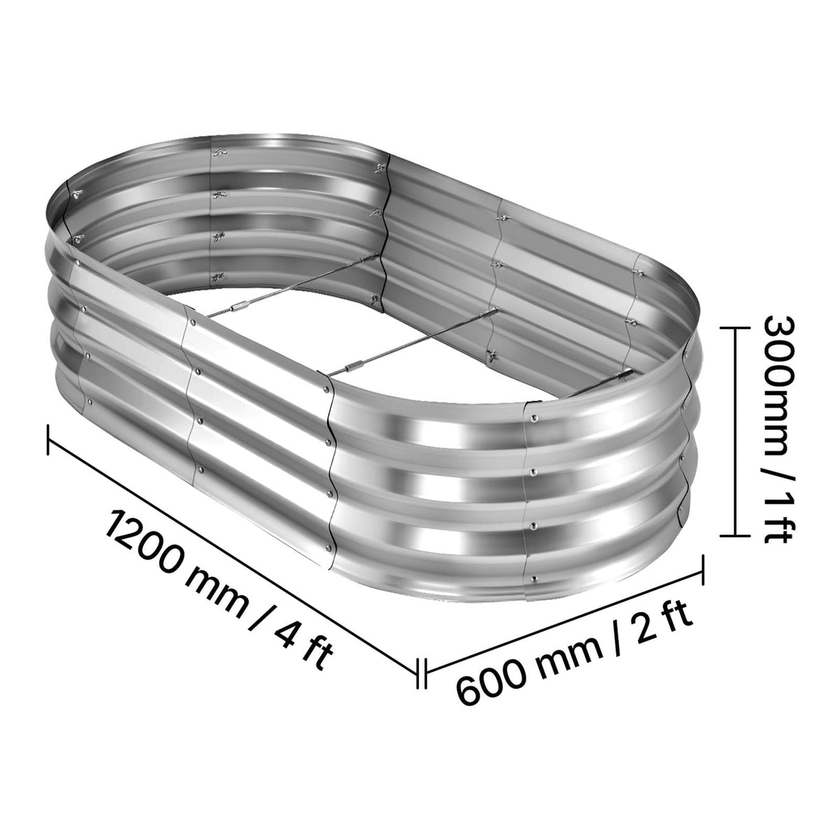 2 Pack Galvanized Raised Garden Beds, 4 x 2 x 1 ft, Oval Metal Planter Boxes Kit Outdoor, Bottomless Elevated Garden Box with Gloves, Alu-Zinc, for Planting Flowers Fruits Vegetables, Silver