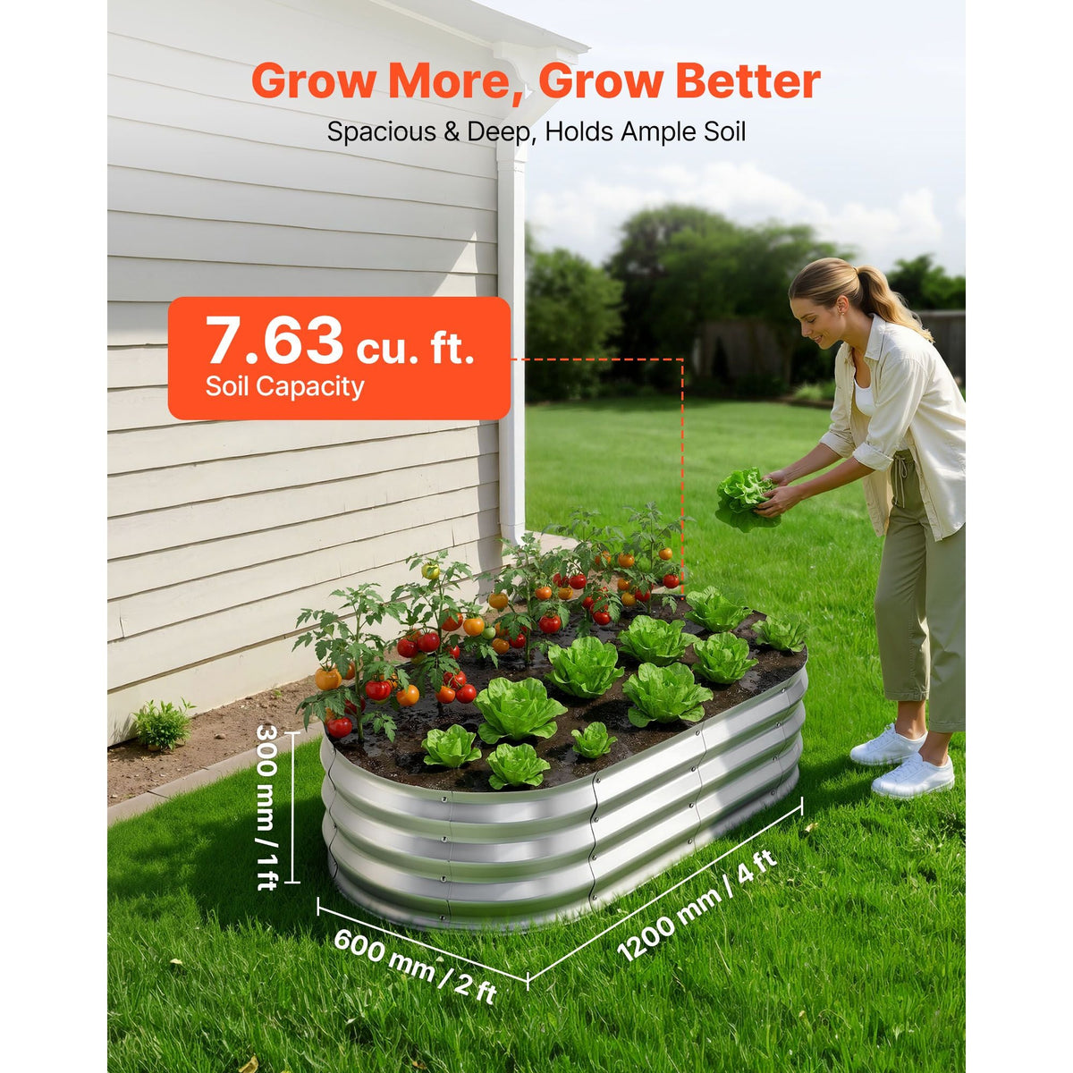 2 Pack Galvanized Raised Garden Beds, 4 x 2 x 1 ft, Oval Metal Planter Boxes Kit Outdoor, Bottomless Elevated Garden Box with Gloves, Alu-Zinc, for Planting Flowers Fruits Vegetables, Silver