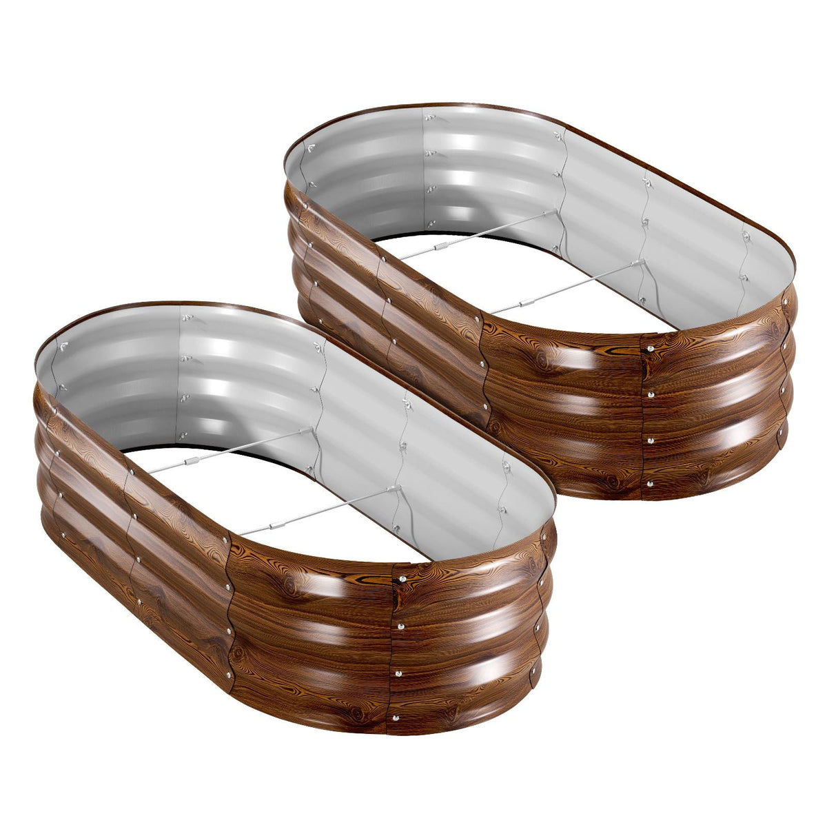 2 Pack Galvanized Raised Garden Beds, 4 x 2 x 1 ft, Oval Metal Planter Boxes Kit Outdoor, Bottomless Elevated Garden Box with Gloves, Alu-Zinc, for Planting Flowers Vegetables, Deep Wood Grain