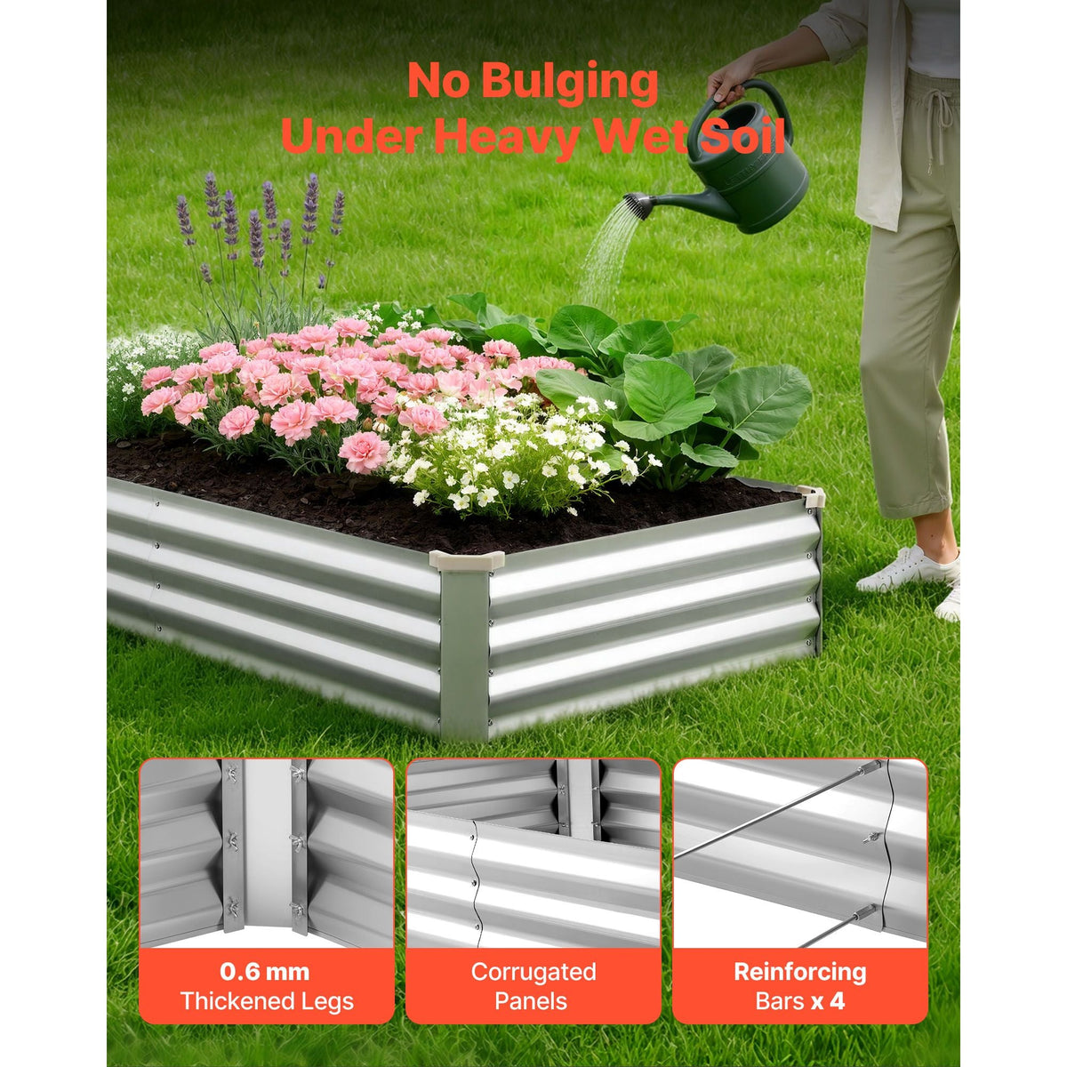 2 Pack Galvanized Raised Garden Beds, 6 x 3 x 1 ft, Rectangular Metal Planter Boxes Kit Outdoor, Bottomless Elevated Planting Box with Gloves, Alu-Zinc, for Growing Flowers Vegetables, Silver