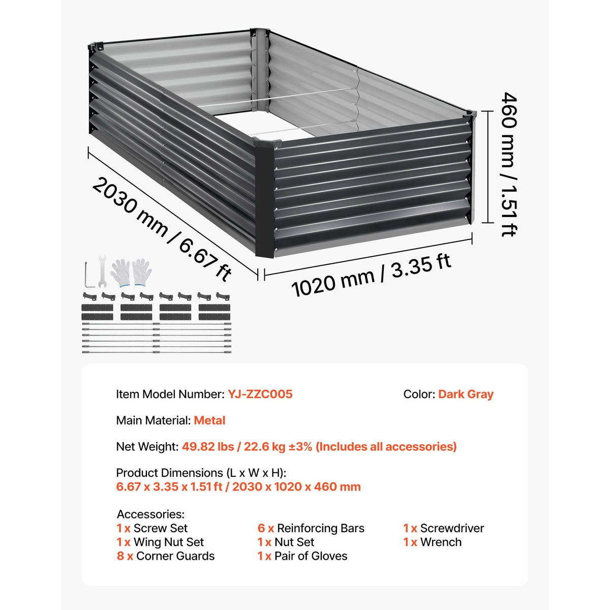 2 Pack Galvanized Raised Garden Beds, 6.67 x 3.35 x 1.51 ft, Rectangular Metal Planter Boxes Kit Outdoor, Elevated Planting Box with Gloves, Alu-Zinc, for Growing Flowers Vegetables, Dark Gray