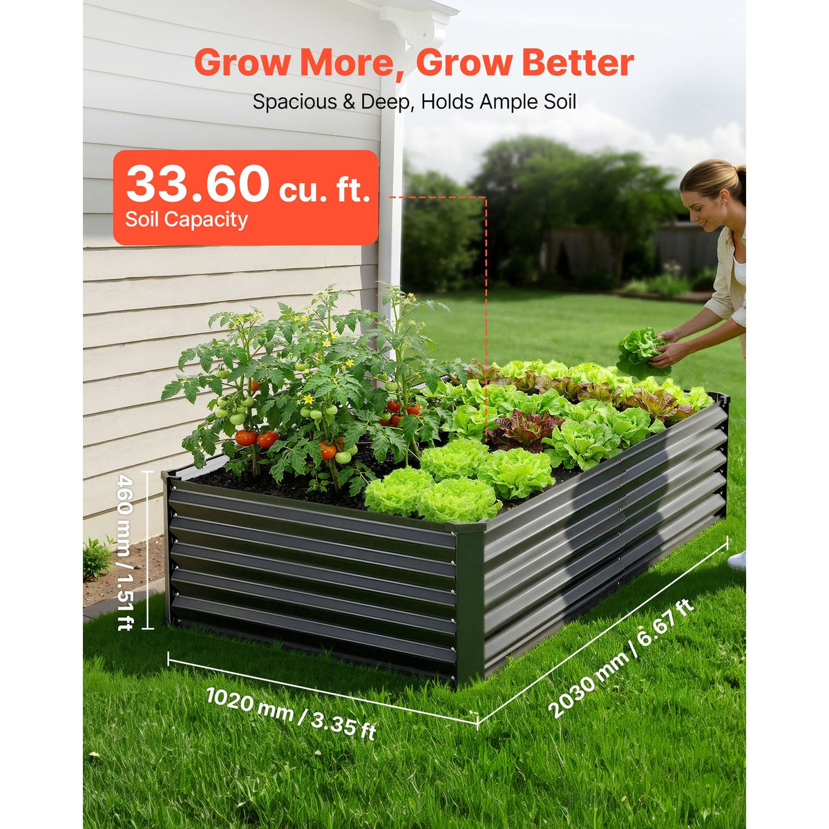 2 Pack Galvanized Raised Garden Beds, 6.67 x 3.35 x 1.51 ft, Rectangular Metal Planter Boxes Kit Outdoor, Elevated Planting Box with Gloves, Alu-Zinc, for Growing Flowers Vegetables, Dark Gray