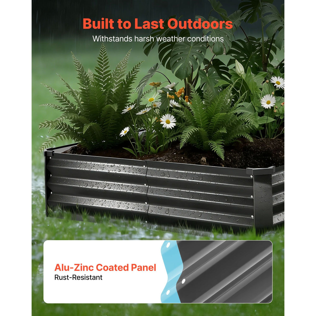 2 Pack Galvanized Raised Garden Beds, 8 x 4 x 1 ft, Rectangular Metal Planter Boxes Kit Outdoor, Bottomless Elevated Planting Box with Gloves, Alu-Zinc, for Growing Flowers Vegetables, Dark Gray