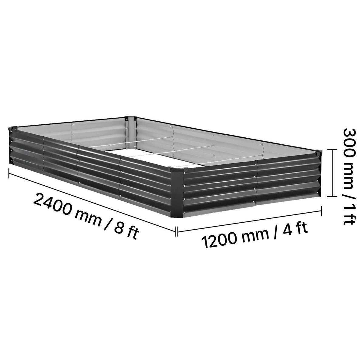 2 Pack Galvanized Raised Garden Beds, 8 x 4 x 1 ft, Rectangular Metal Planter Boxes Kit Outdoor, Bottomless Elevated Planting Box with Gloves, Alu-Zinc, for Growing Flowers Vegetables, Dark Gray