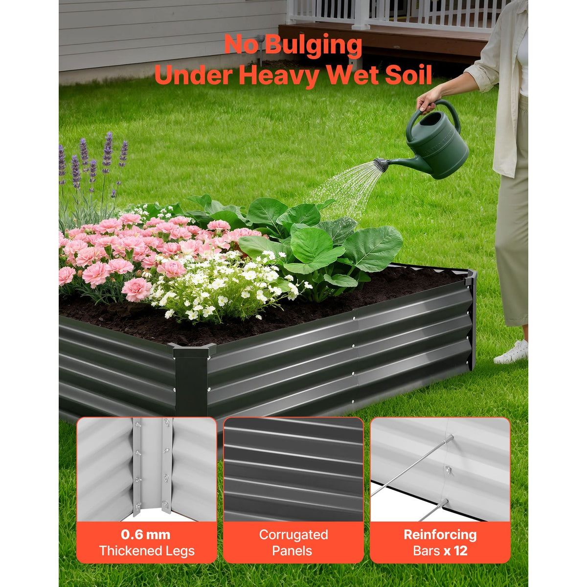 2 Pack Galvanized Raised Garden Beds, 8 x 4 x 1 ft, Rectangular Metal Planter Boxes Kit Outdoor, Bottomless Elevated Planting Box with Gloves, Alu-Zinc, for Growing Flowers Vegetables, Dark Gray
