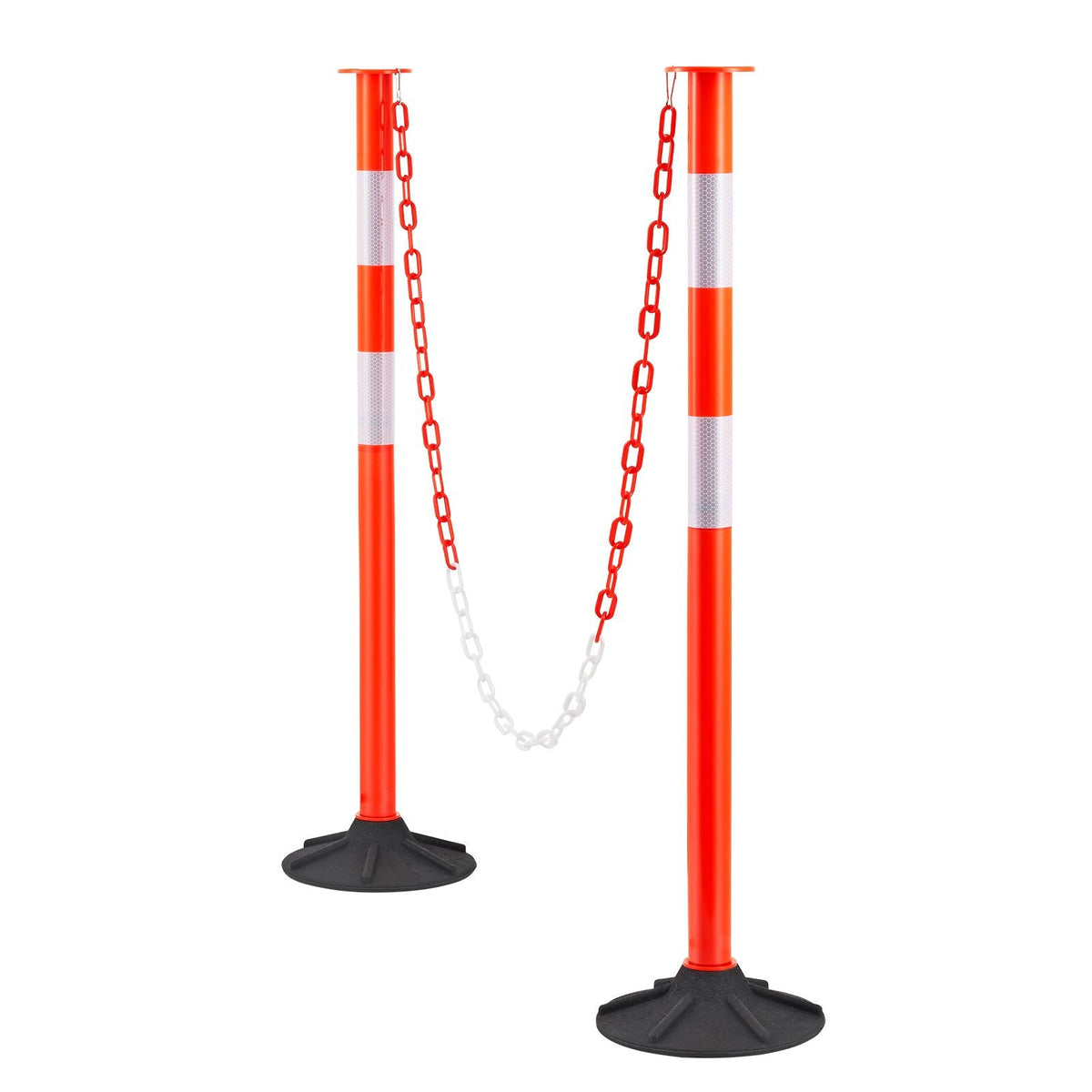 2 Pack Traffic Delineator Posts, 34 in Traffic Safety Cones with Weighted Base, Reflective Strips and Chain, Heavy Duty Delineator Posts for Construction Site, Parking Lot, Crowd Control, Red