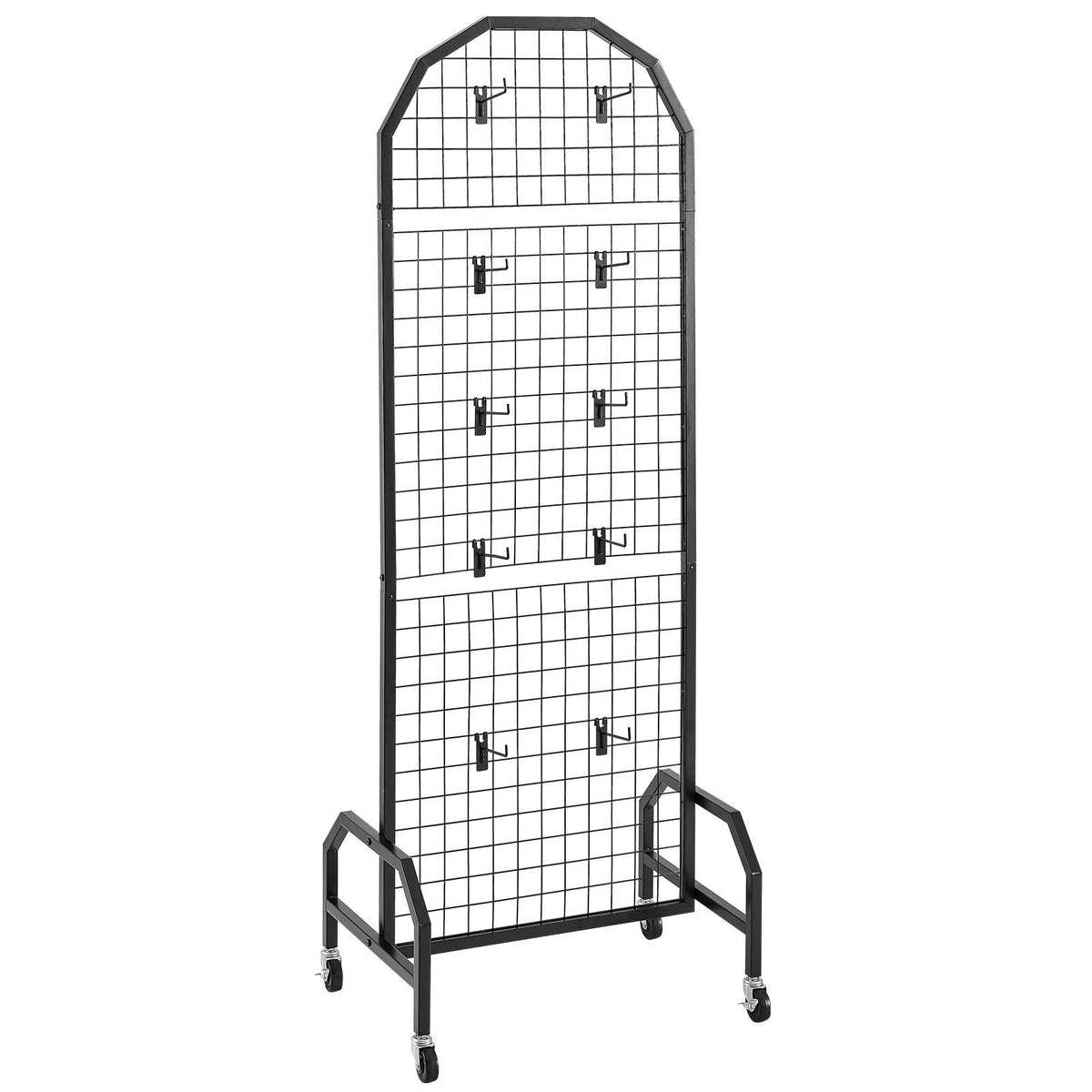2 Packs Grid Wall Panels, 1.9 x 5.4 ft Wire Grid Panels Display Rack, Movable Art Display Shelf with Wheels and 20 Hooks, Black Carbon Steel Gridwall for Craft Show, Decor, Storage, Notice Board