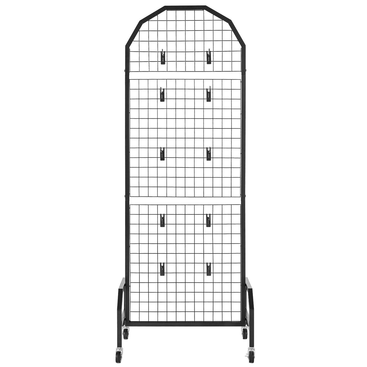 2 Packs Grid Wall Panels, 1.9 x 5.4 ft Wire Grid Panels Display Rack, Movable Art Display Shelf with Wheels and 20 Hooks, Black Carbon Steel Gridwall for Craft Show, Decor, Storage, Notice Board