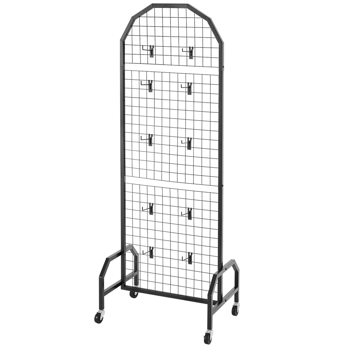 2 Packs Grid Wall Panels, 1.9 x 5.4 ft Wire Grid Panels Display Rack, Movable Art Display Shelf with Wheels and 20 Hooks, Black Carbon Steel Gridwall for Craft Show, Decor, Storage, Notice Board