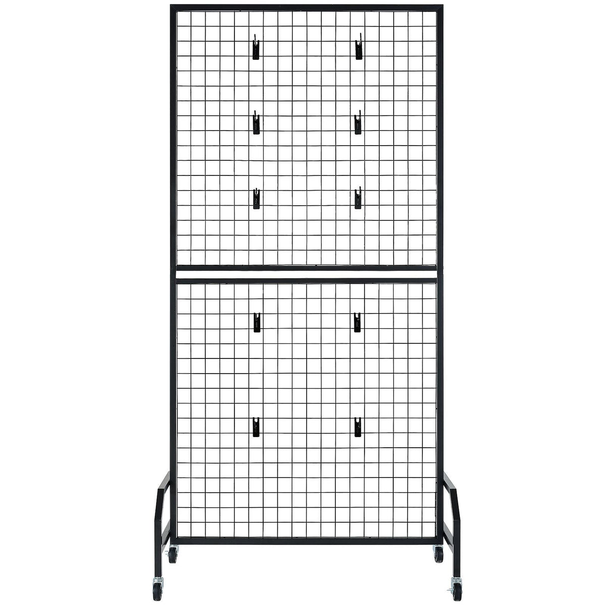 2 Packs Grid Wall Panels, 2.9 x 5.9 ft Wire Grid Panels Display Rack, Movable Art Display Shelf with Wheels and 10 Hooks, Black Carbon Steel Gridwall for Craft Show, Decor, Storage, Notice Board
