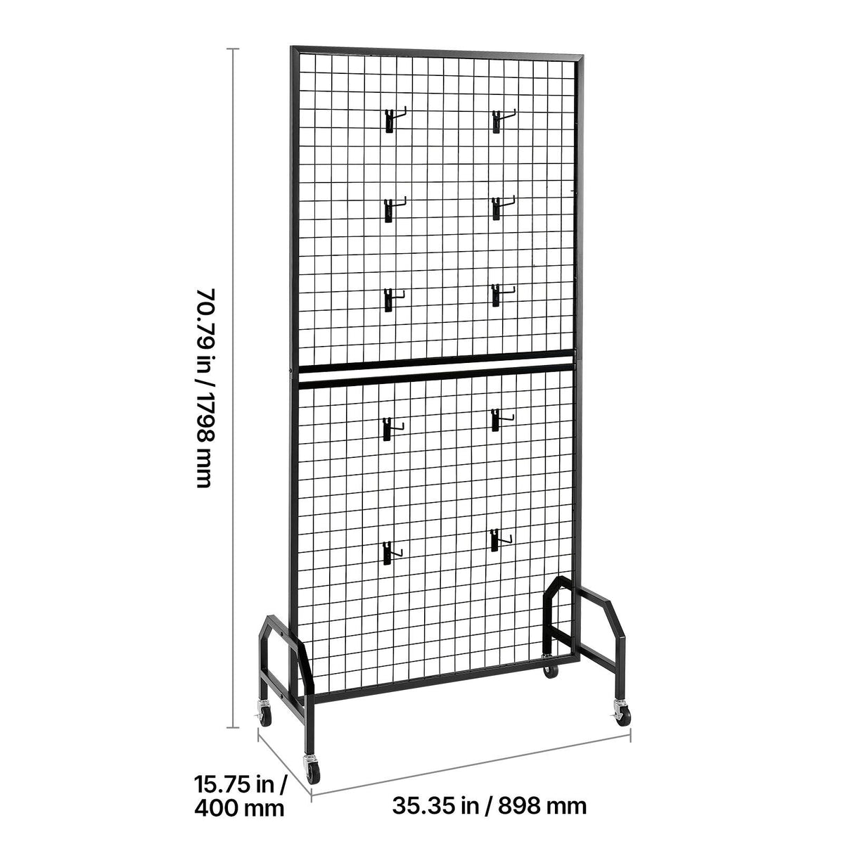 2 Packs Grid Wall Panels, 2.9 x 5.9 ft Wire Grid Panels Display Rack, Movable Art Display Shelf with Wheels and 10 Hooks, Black Carbon Steel Gridwall for Craft Show, Decor, Storage, Notice Board