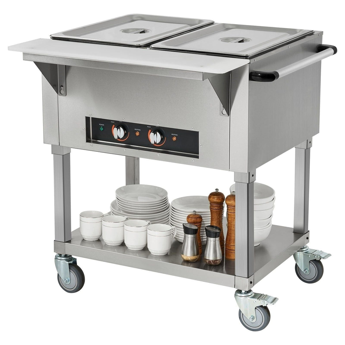 2-Pan Commercial Food Warmer, 2 x 20.6QT Electric Steam Table, 1000W Professional Buffet Catering Food Warmer with 4 Wheels (2 Lockable), Food Grade Stainless Steel Server for Party Restaurant