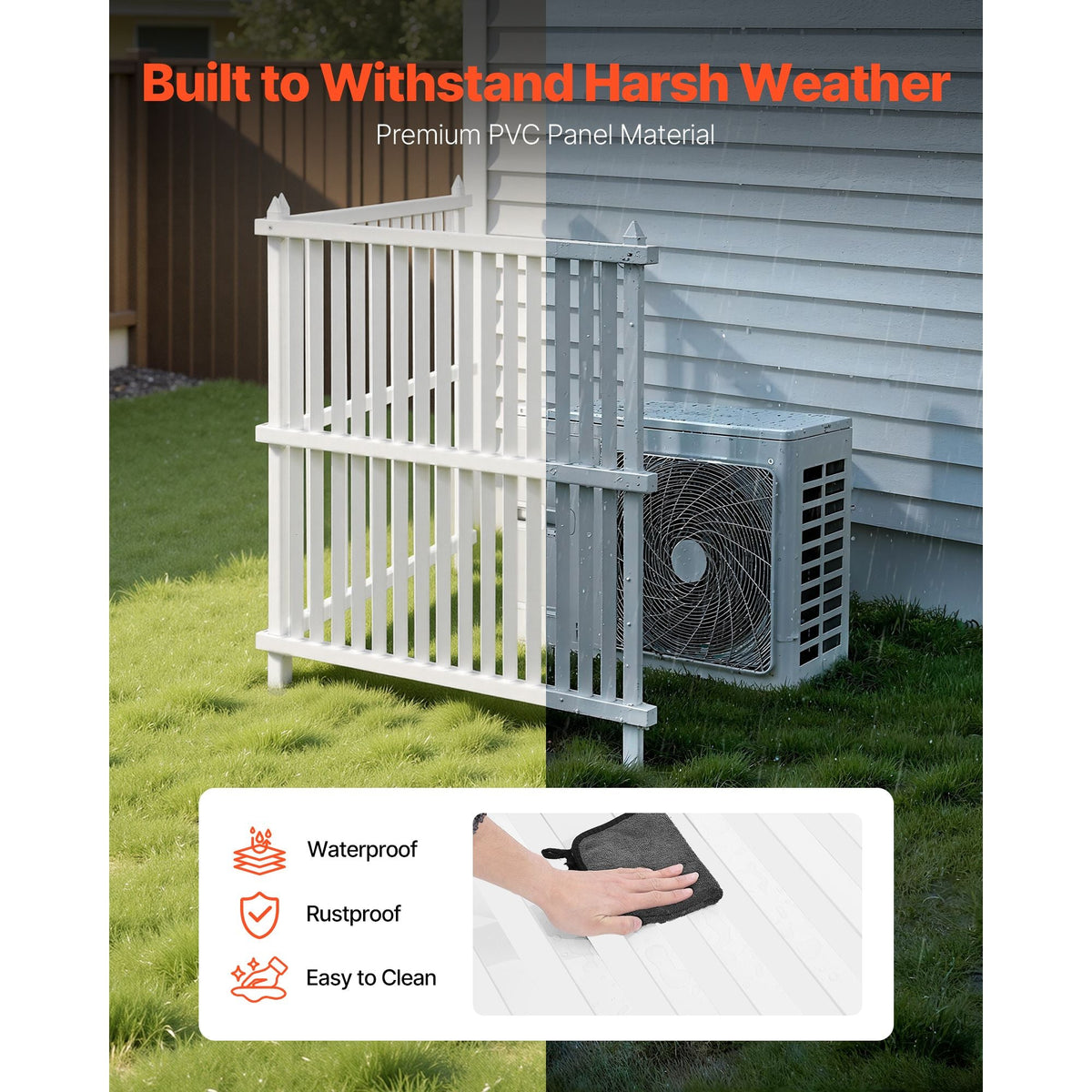 2 Panels Outdoor Privacy Screen, 36 x 45 in Air Conditioner Fence with 19.7 in Ground Stakes, Pool Equipment Enclosure, Strip Vinyl Privacy Fence, Ideal for Trash Can and A/C Units, White