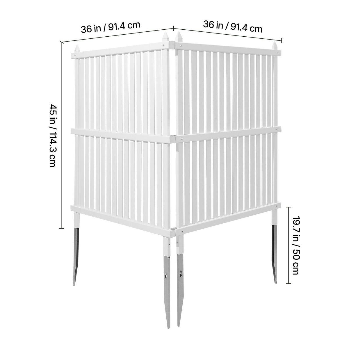 2 Panels Outdoor Privacy Screen, 36 x 45 in Air Conditioner Fence with 19.7 in Ground Stakes, Pool Equipment Enclosure, Strip Vinyl Privacy Fence, Ideal for Trash Can and A/C Units, White