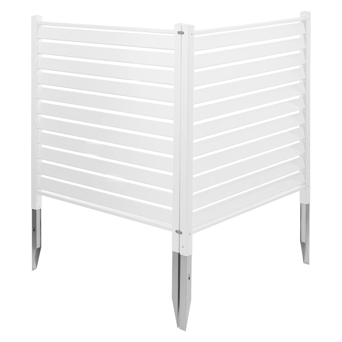 2 Panels Outdoor Privacy Screen, 48 x 48 in Air Conditioner Fence with 19.7 in Ground Stakes, Pool Equipment Enclosure, Louvered Vinyl Privacy Fence, Ideal for Trash Can and A/C Units, White