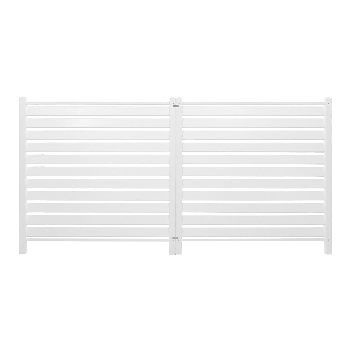 2 Panels Outdoor Privacy Screen, 48 x 48 in Air Conditioner Fence with 19.7 in Ground Stakes, Pool Equipment Enclosure, Louvered Vinyl Privacy Fence, Ideal for Trash Can and A/C Units, White
