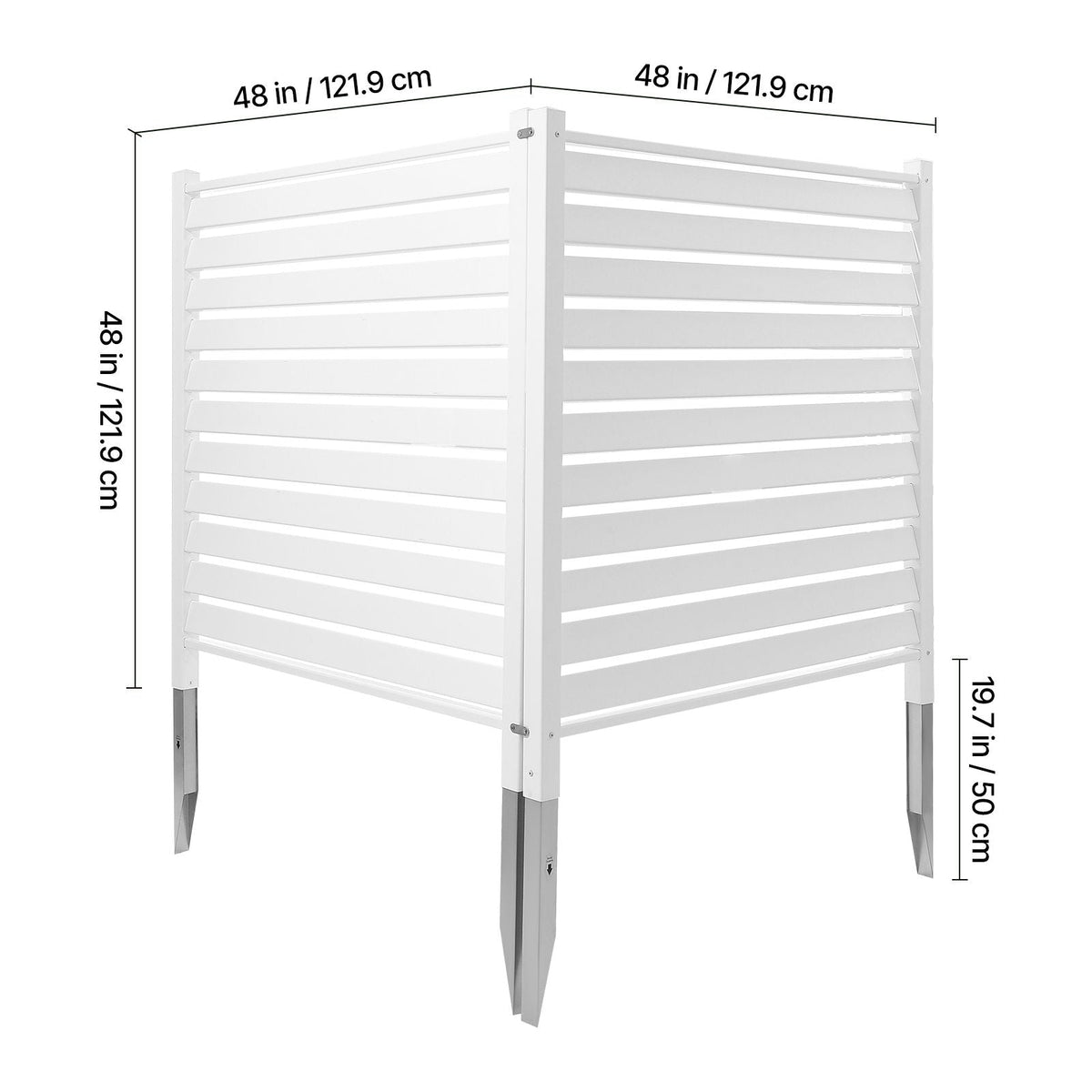 2 Panels Outdoor Privacy Screen, 48 x 48 in Air Conditioner Fence with 19.7 in Ground Stakes, Pool Equipment Enclosure, Louvered Vinyl Privacy Fence, Ideal for Trash Can and A/C Units, White
