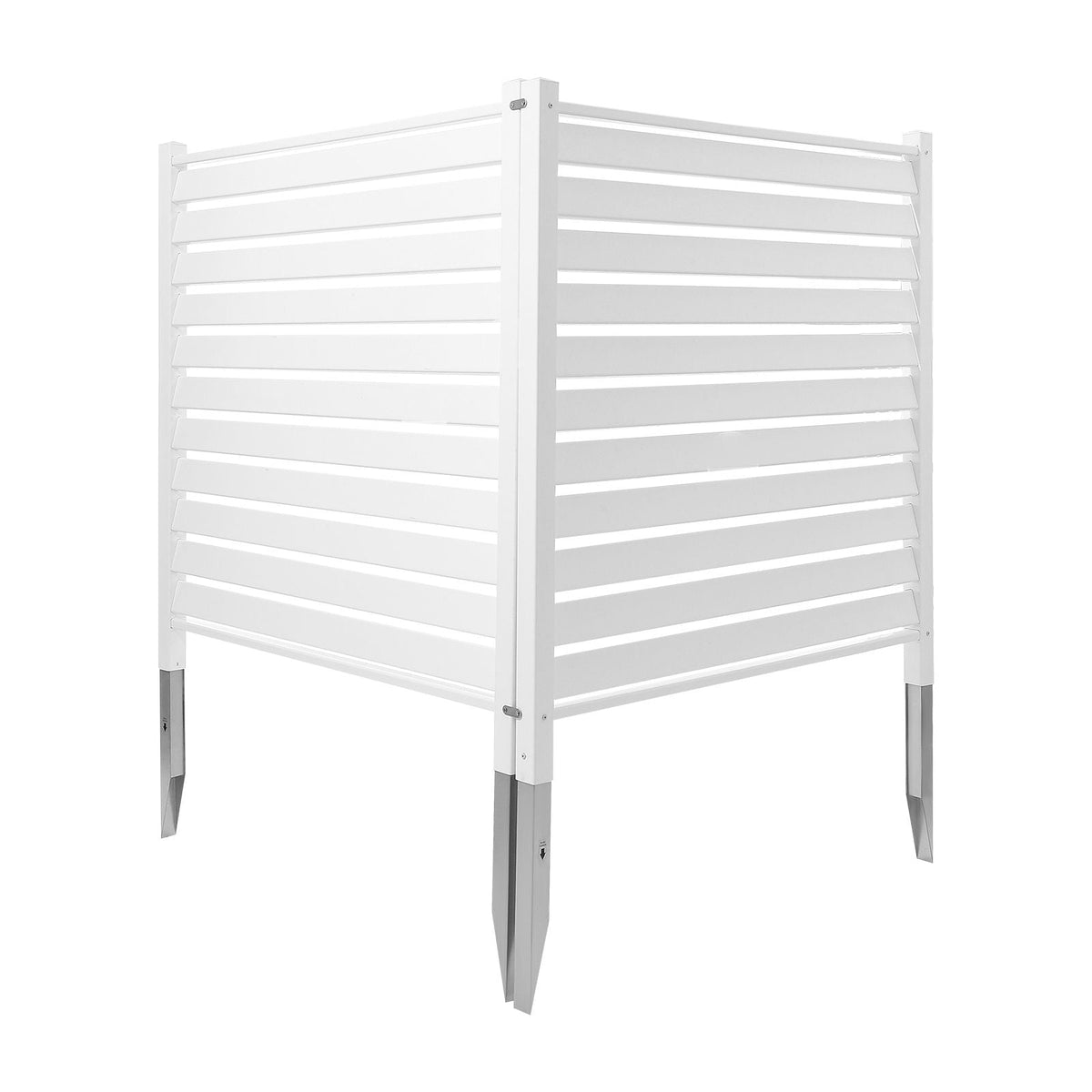 2 Panels Outdoor Privacy Screen, 48 x 48 in Air Conditioner Fence with 19.7 in Ground Stakes, Pool Equipment Enclosure, Louvered Vinyl Privacy Fence, Ideal for Trash Can and A/C Units, White