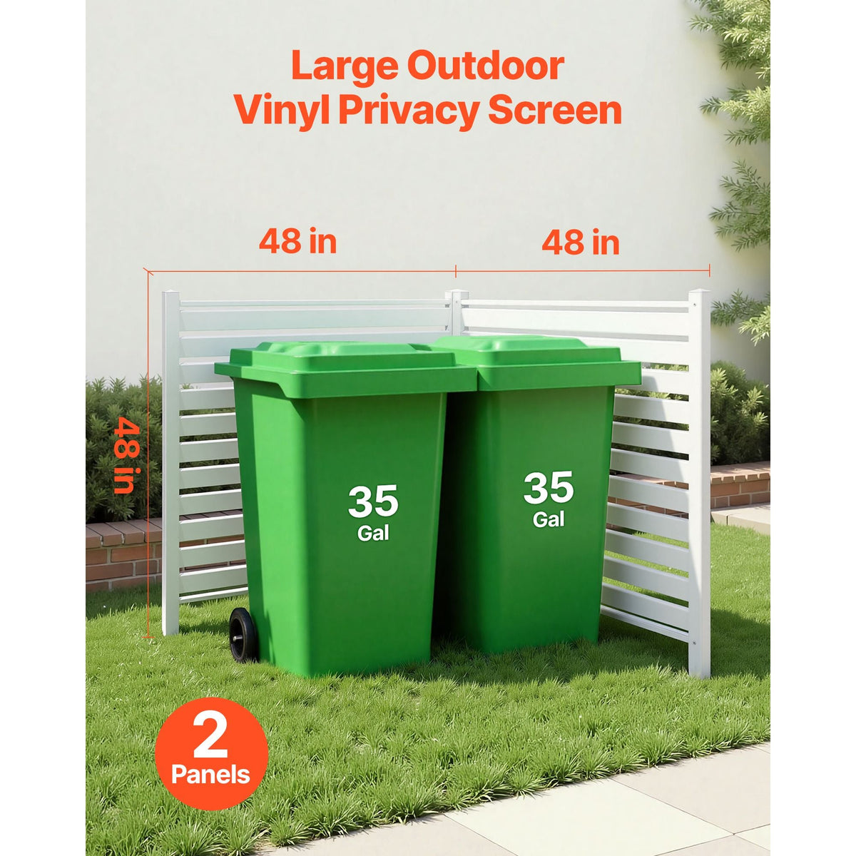 2 Panels Outdoor Privacy Screen, 48 x 48 in Air Conditioner Fence with 19.7 in Ground Stakes, Pool Equipment Enclosure, Louvered Vinyl Privacy Fence, Ideal for Trash Can and A/C Units, White