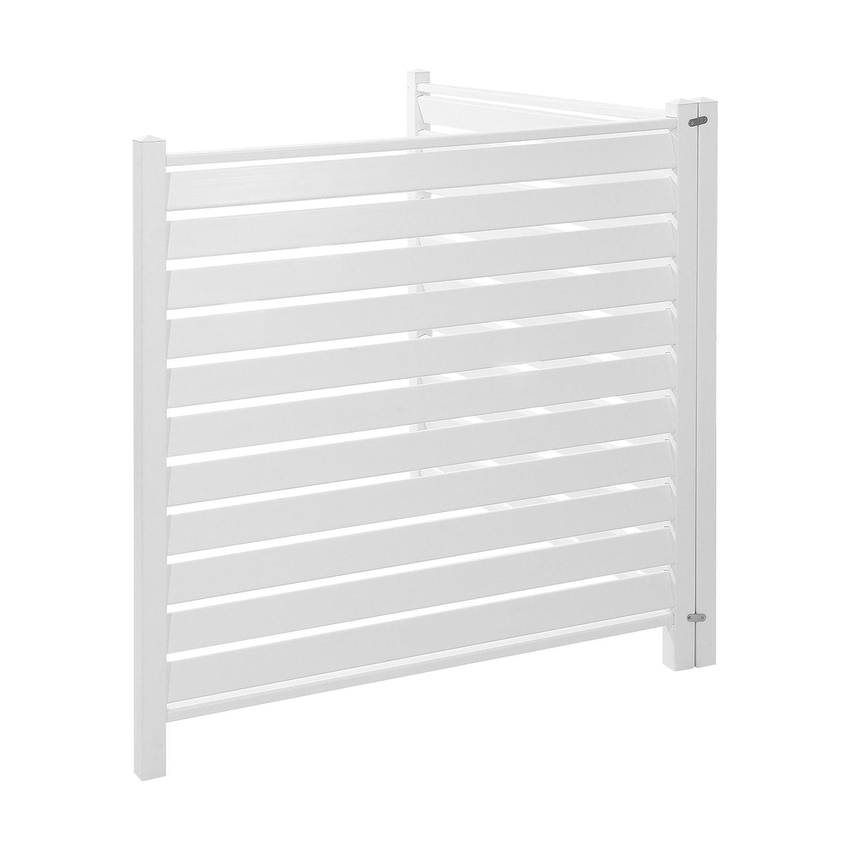 2 Panels Outdoor Privacy Screen, 48 x 48 in Air Conditioner Fence with 19.7 in Ground Stakes, Pool Equipment Enclosure, Louvered Vinyl Privacy Fence, Ideal for Trash Can and A/C Units, White