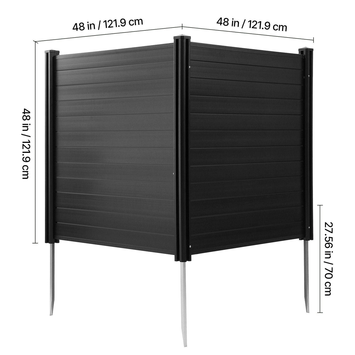 2 Panels Outdoor Privacy Screen, 48 x 48 in Air Conditioner Fence with 27.6 in Ground Stakes, Pool Equipment Enclosure, Horizontal Vinyl Privacy Fence, Ideal for Trash Can and A/C Units, Black