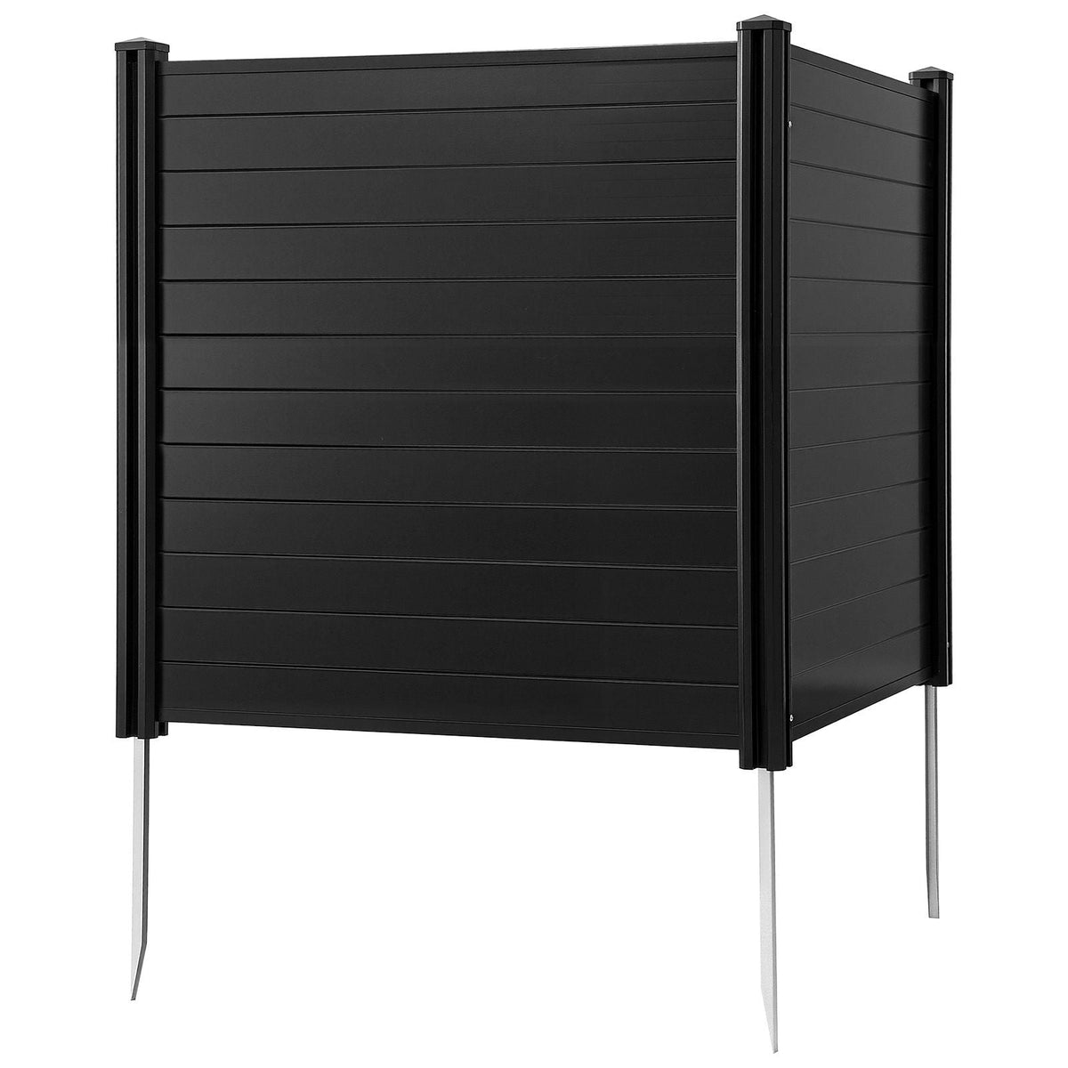 2 Panels Outdoor Privacy Screen, 48 x 48 in Air Conditioner Fence with 27.6 in Ground Stakes, Pool Equipment Enclosure, Horizontal Vinyl Privacy Fence, Ideal for Trash Can and A/C Units, Black