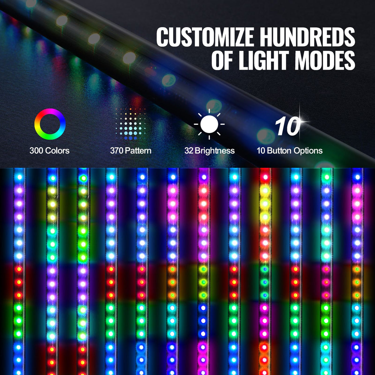 2 PCS 3 FT Whip Light, APP & RF Remote Control Led Whip Light, Waterproof RGB Chasing Lighted Whips with 4 Flags, for UTVs, ATVs, Motorcycles, RZR, Can-am, Trucks, Off-road, Go-karts