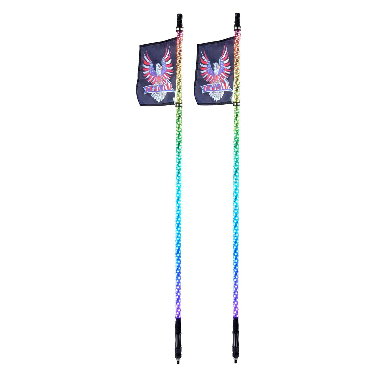 2 PCS 4 FT Whip Light, APP & RF Remote Control Led Whip Light, Waterproof 360° Spiral RGB Chasing Lighted Whips with 4 Flags, for UTVs, ATVs, Motorcycles, RZR, Can-am, Trucks, Off-road, Go-karts
