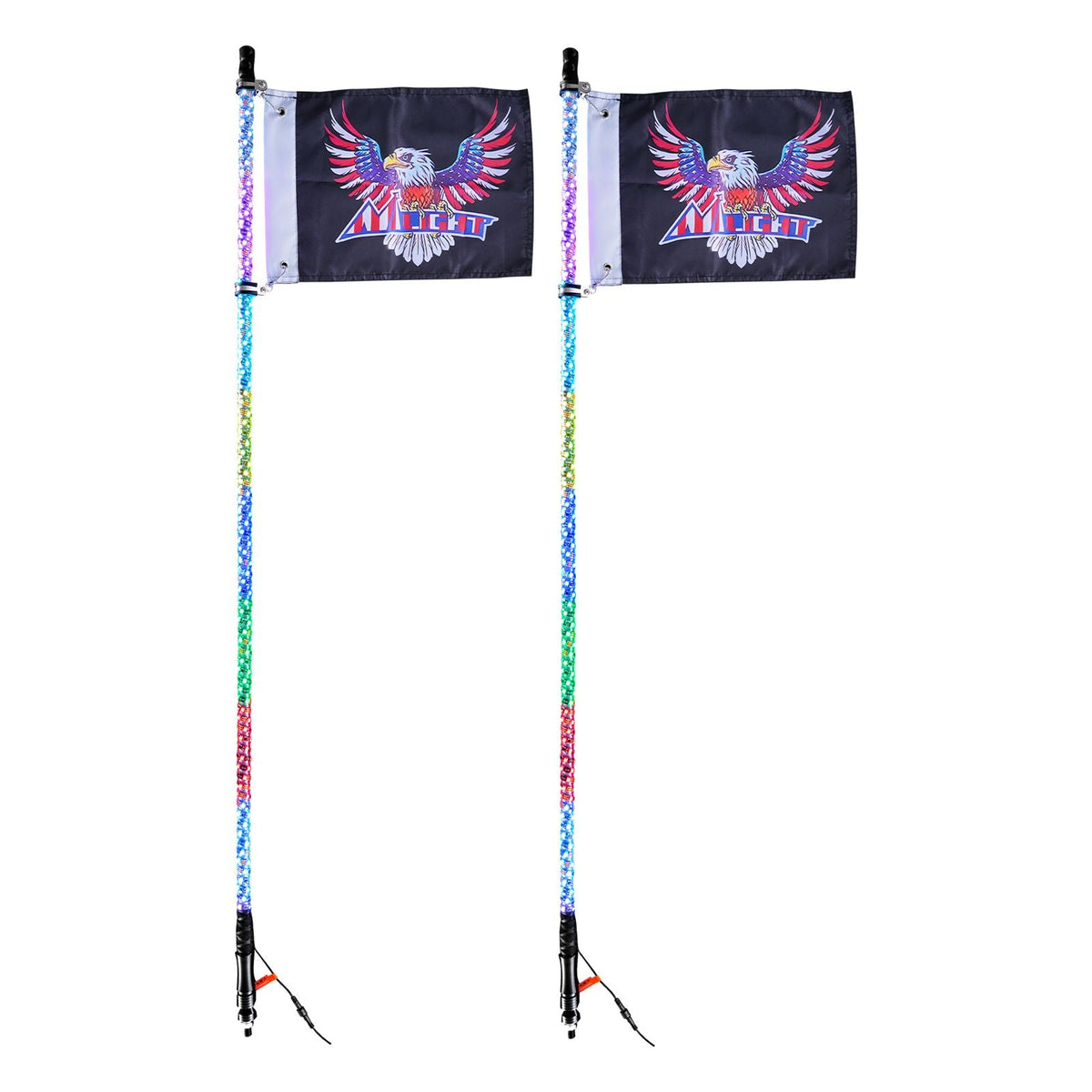 2 PCS 4 FT Whip Light, APP & RF Remote Control Led Whip Light, Waterproof 360° Spiral RGB Chasing Lighted Whips with 4 Flags, for UTVs, ATVs, Motorcycles, RZR, Can-am, Trucks, Off-road, Go-karts
