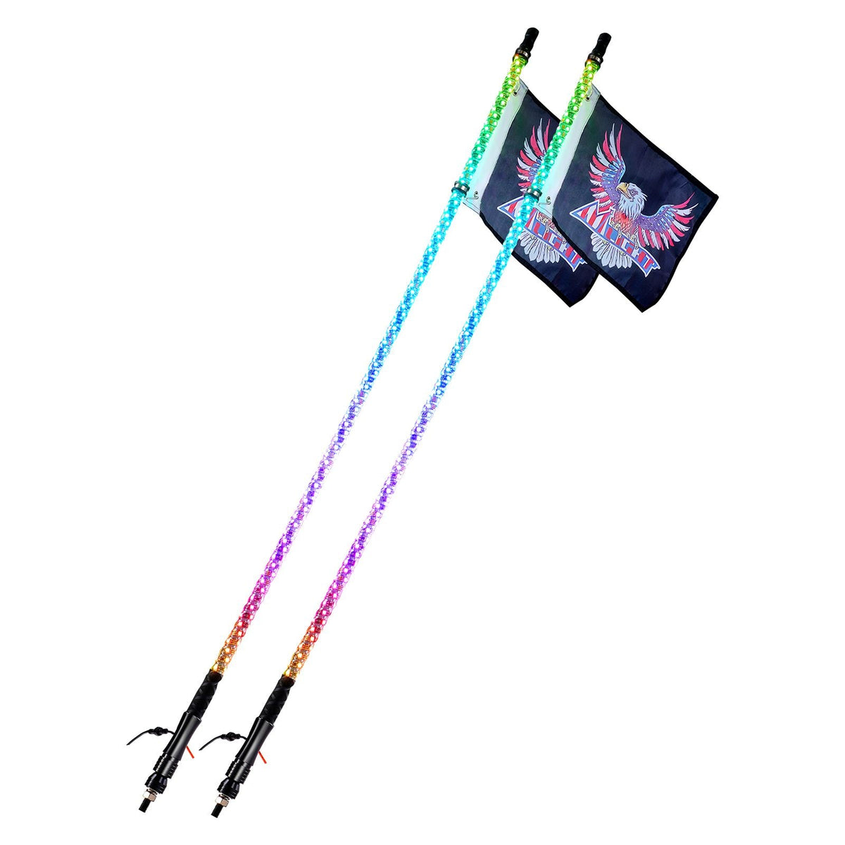 2 PCS 4 FT Whip Light, APP & RF Remote Control Led Whip Light, Waterproof 360° Spiral RGB Chasing Lighted Whips with 4 Flags, for UTVs, ATVs, Motorcycles, RZR, Can-am, Trucks, Off-road, Go-karts