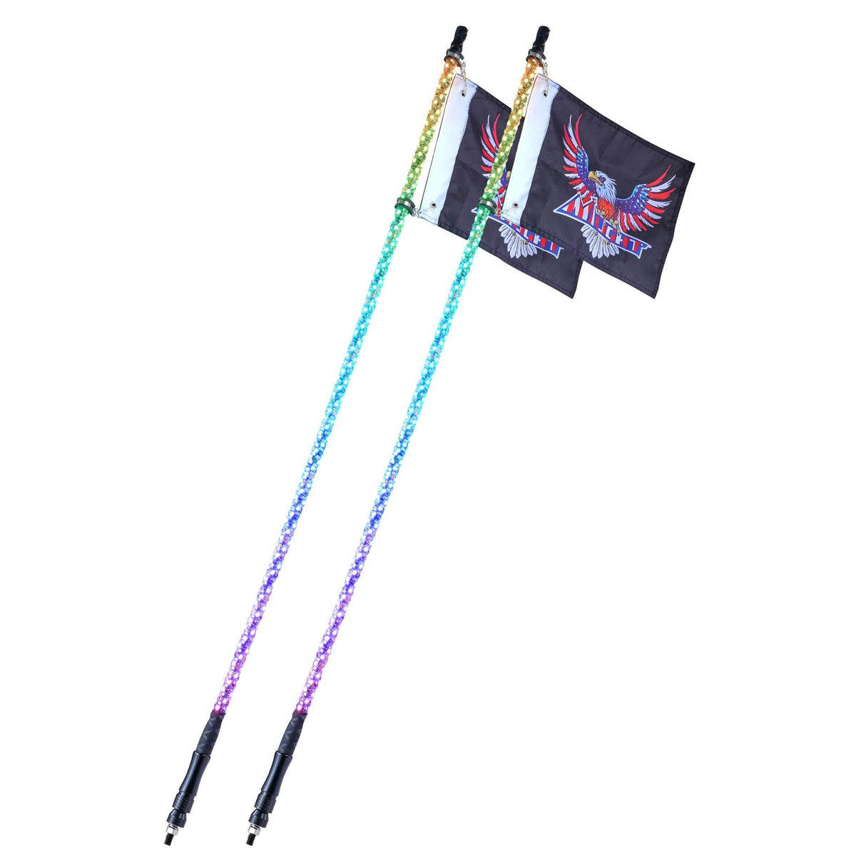 2 PCS 5 FT Whip Light, APP & RF Remote Control Led Whip Light, Waterproof 360° Spiral RGB Chasing Lighted Whips with 4 Flags, for UTVs, ATVs, Motorcycles, RZR, Can-am, Trucks, Off-road, Go-karts