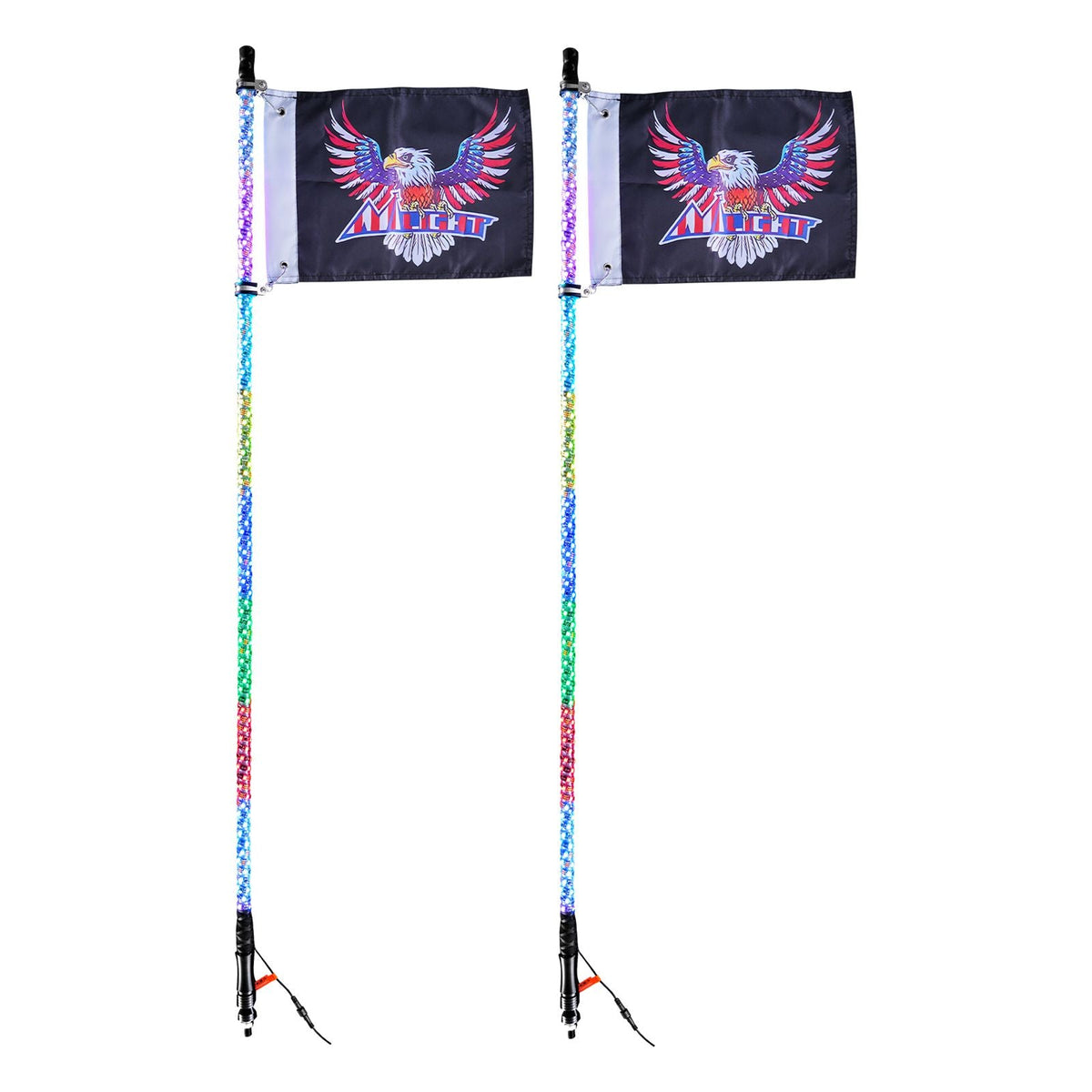 2 PCS 5 FT Whip Light, APP & RF Remote Control Led Whip Light, Waterproof 360° Spiral RGB Chasing Lighted Whips with 4 Flags, for UTVs, ATVs, Motorcycles, RZR, Can-am, Trucks, Off-road, Go-karts