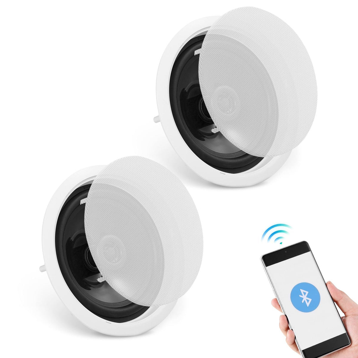2 PCs 6.5'' Bluetooth in Ceiling Speakers, 150W, Flush Mount Ceiling & in-Wall Speaker System with 8ΩImpedance 89dB Sensitivity, for Home Kitchen Living Room Bedroom or Covered Outdoor Porches