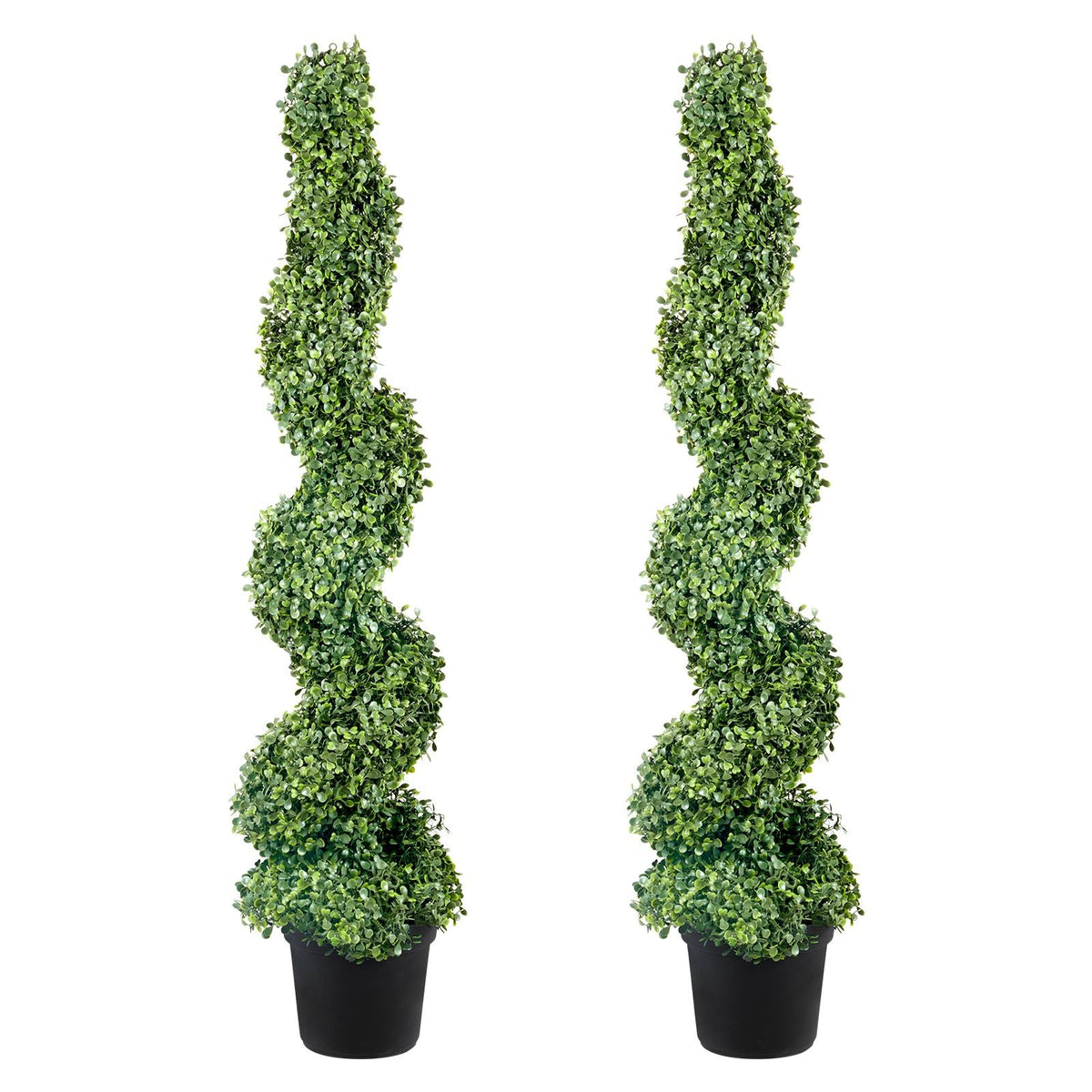 2 pcs. Artificial Boxwood Tower Topiary Spiral Artificial Plant 122cm high Decorative Plant Green Plastic PE Iron Topiary Plants incl. 10 pcs. Replacement Leaves