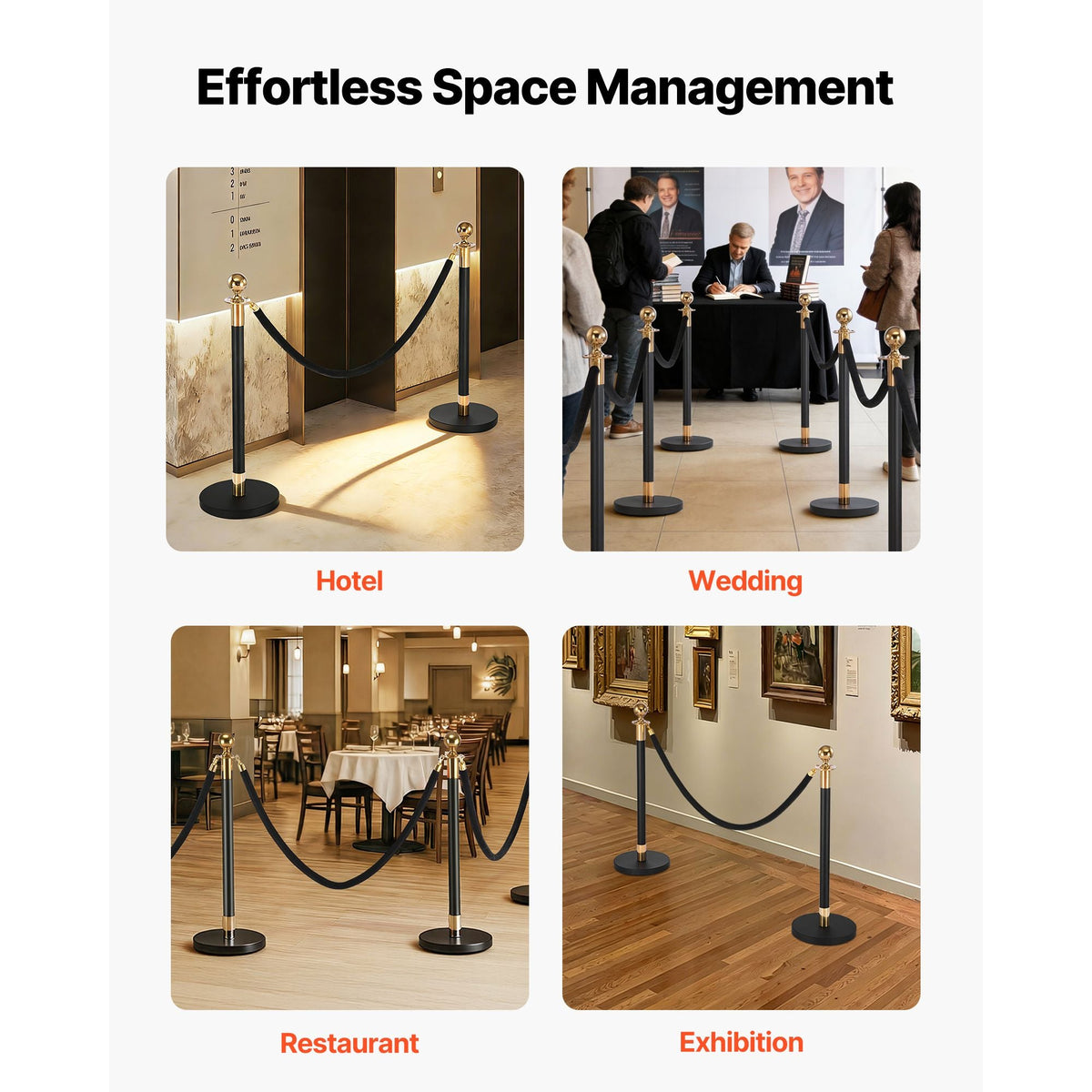 2 Pcs Black Velvet Stanchion Ropes, 5 ft Crowd Control Stanchion Black Velvet Ropes with Gold Hooks, Post Queue Barrier Carpet Rope for Carpet Events Movie Theaters Grand Openings Hotels Party