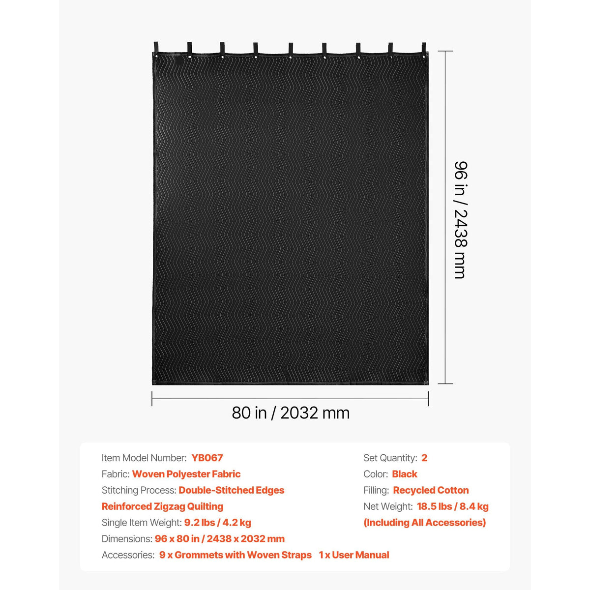 2 Pcs Sound Dampening Blankets, Soundproof Curtains with 96 x 80 in, Soundproof Blanket with Grommets, Studio Grommeted Blanket, for Window, Door, Light Blocker, Music Recording, Black