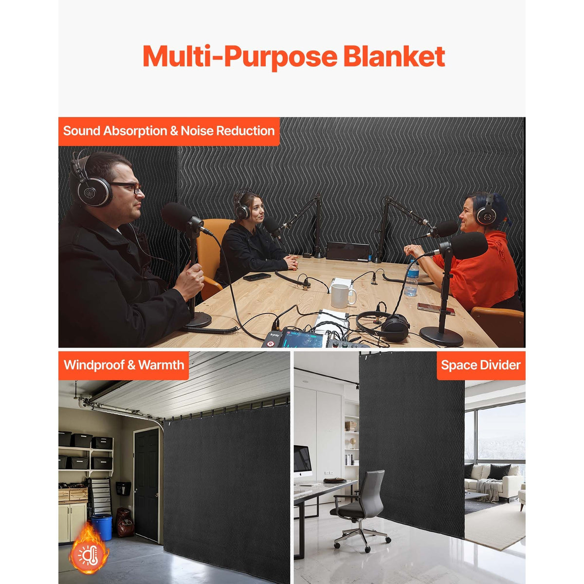 2 Pcs Sound Dampening Blankets, Soundproof Curtains with 96 x 80 in, Soundproof Blanket with Grommets, Studio Grommeted Blanket, for Window, Door, Light Blocker, Music Recording, Black
