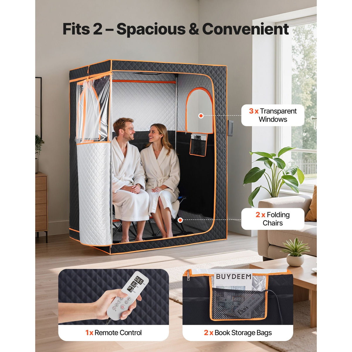 2 Person Portable Infrared Sauna for Home, Upgraded Full Body Home Spa Tent with 2 Foldable Chairs & Heated Mat & Remote,9-Level Temp Control Sauna Box for Relaxation & Stress Relief, (Black)