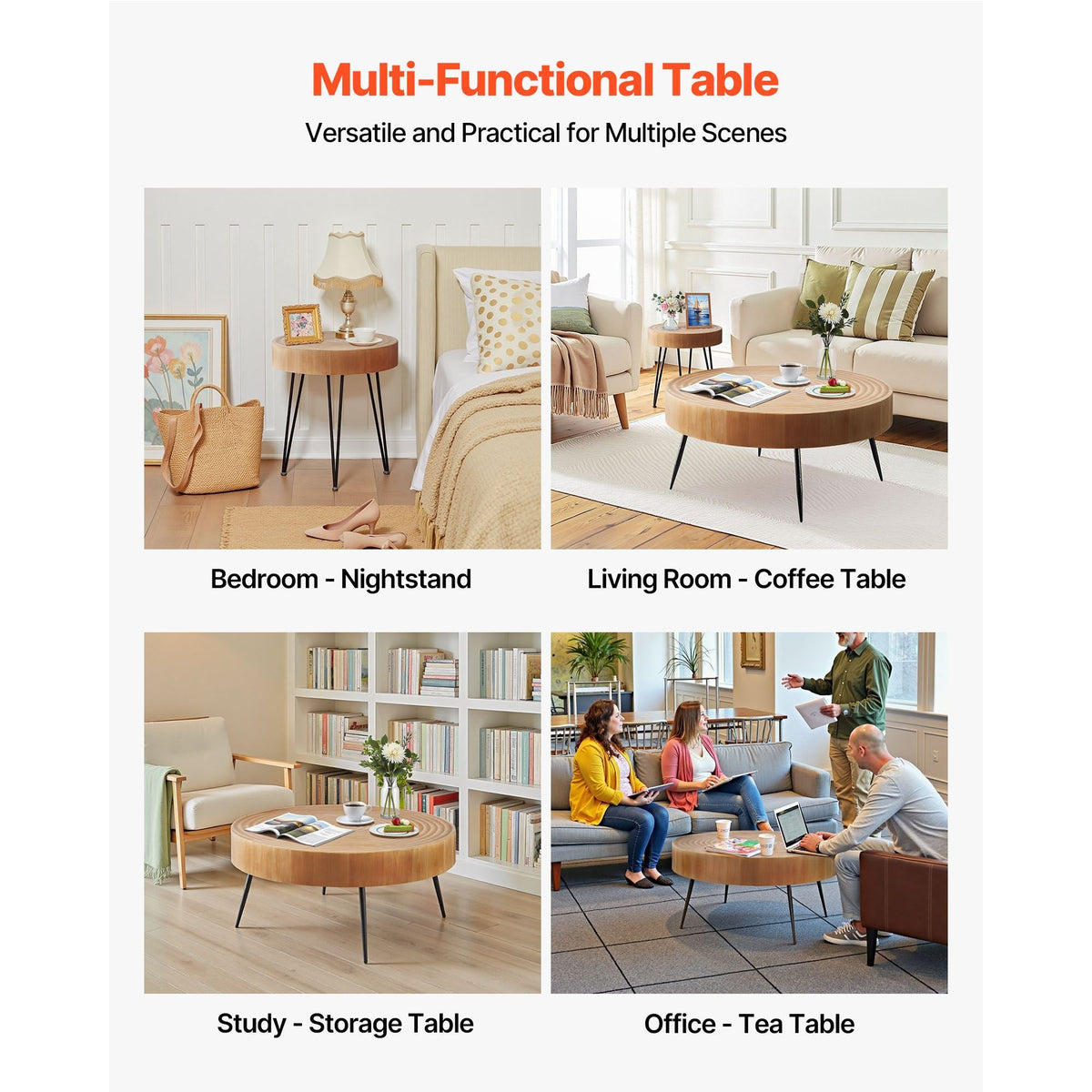 2 Pieces Round Coffee Tables Sets, 31.3 in Industrial Living Room Table with 1 End Side Table, Easy Assembly Coffee and End Tables Sets with Metal Legs, for Office, Living Room and Apartment