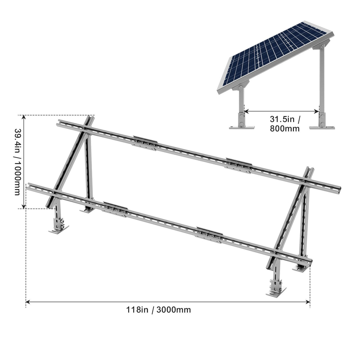2-Set Solar Panel Mounting Brackets, 30°-60° Adjustable Multi-Pieces Solar Panel Brackets for 4-8PCS Solar Panels, Carbon Steel Ground Mount Solar Panel Stand for Farms, RVs, Boats, Off-Grid