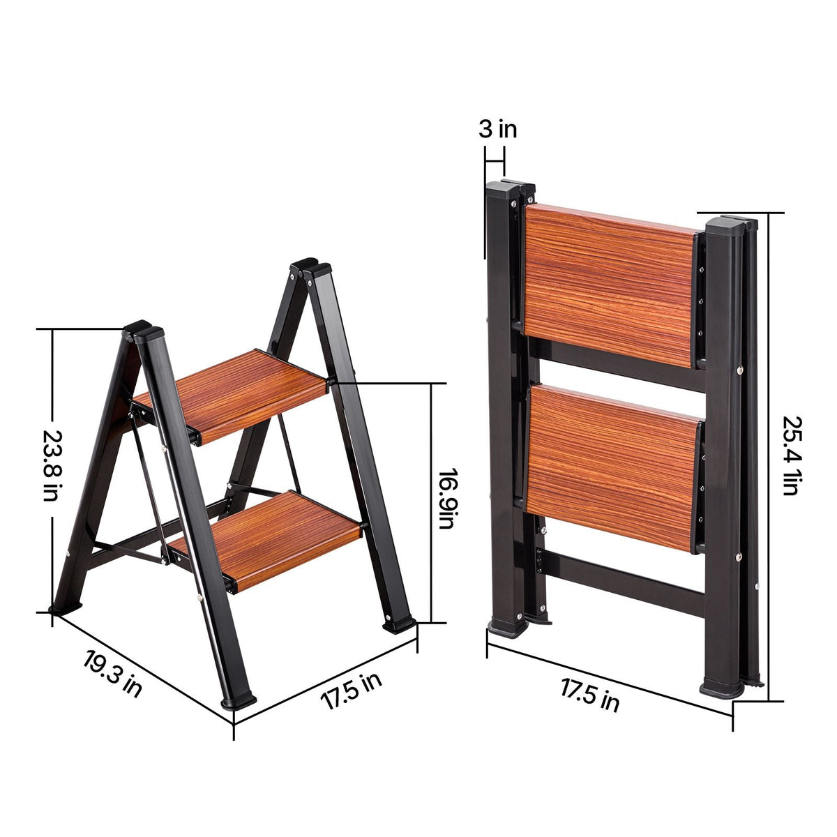 2 Step Ladder, Folding Step Stool with Wide Anti-Slip Pedal and Comfort Handgrip, Lightweight 330 lbs Capacity Portable Aluminum Plant Support, Multi-Use for Adults, Home Repairing, Cleaning