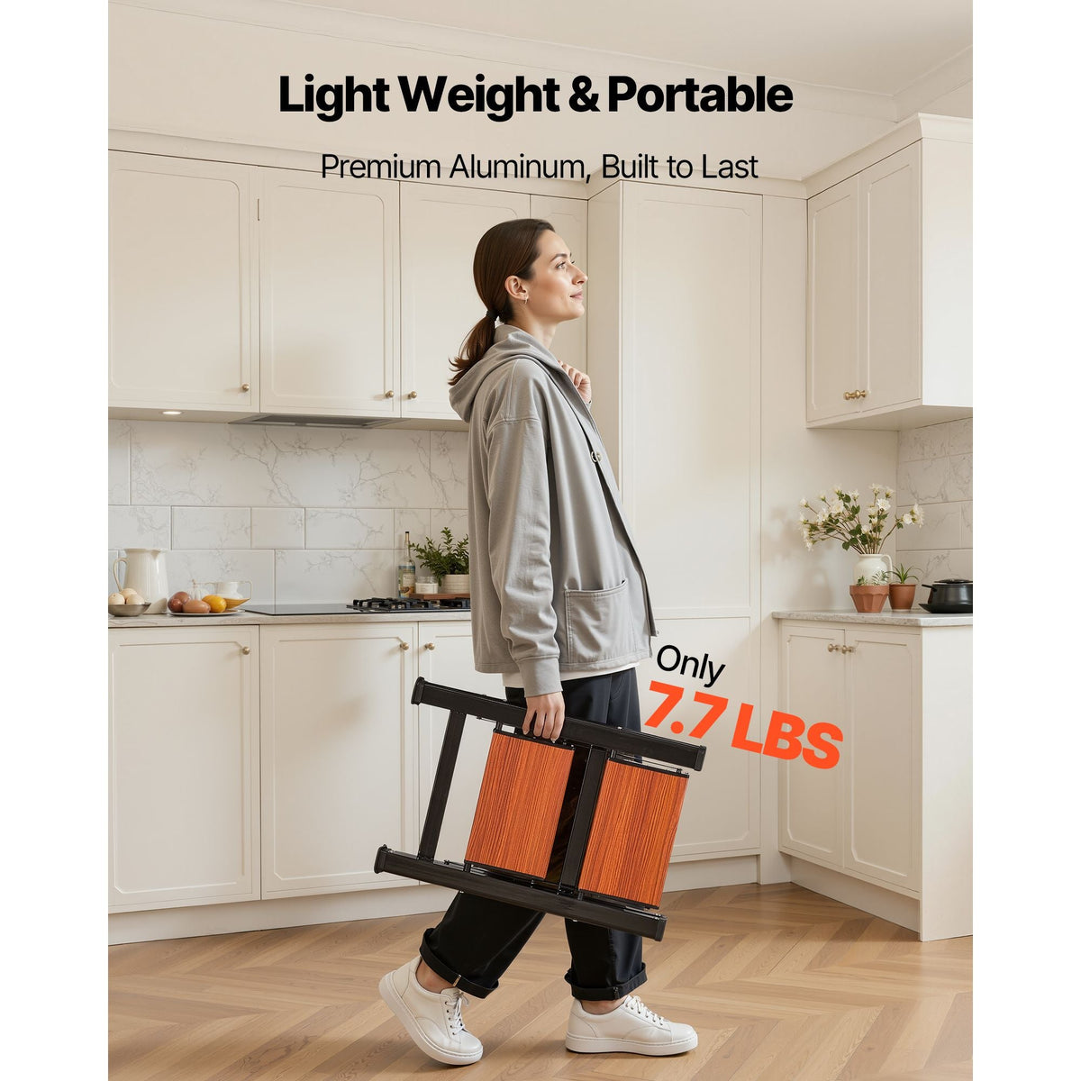 2 Step Ladder, Folding Step Stool with Wide Anti-Slip Pedal and Comfort Handgrip, Lightweight 330 lbs Capacity Portable Aluminum Plant Support, Multi-Use for Adults, Home Repairing, Cleaning