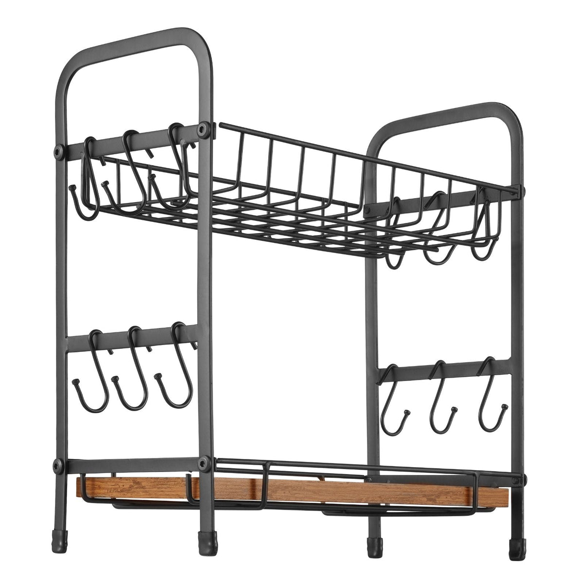 2 Tier Coffee Bar Organizer for Countertop, Multifunctional Mug Holder and Coffee Station, 12 Movable Hooks and 2 Shelves for Coffee Accessories Storage and Display, Home Office (Matte Black)