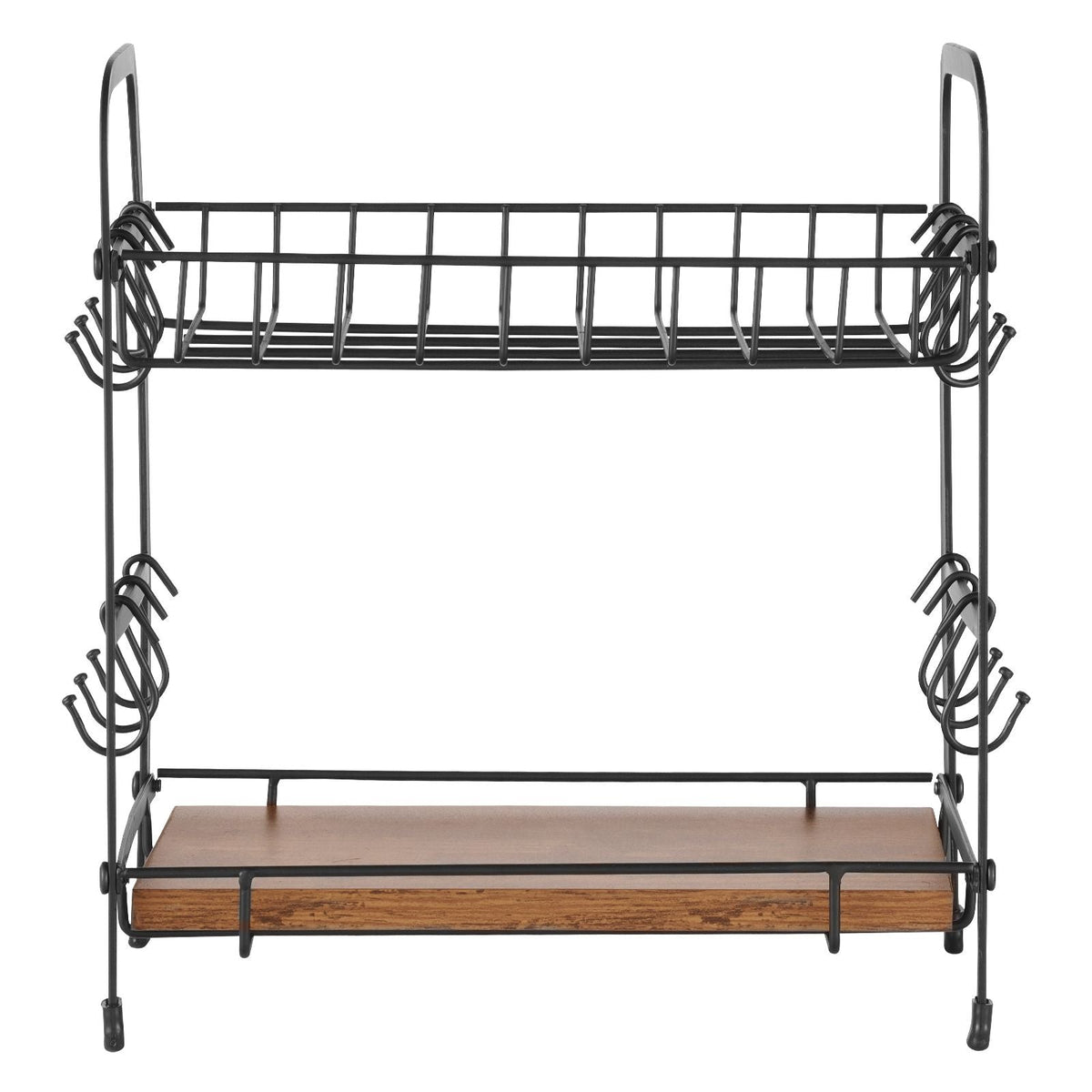 2 Tier Coffee Bar Organizer for Countertop, Multifunctional Mug Holder and Coffee Station, 12 Movable Hooks and 2 Shelves for Coffee Accessories Storage and Display, Home Office (Matte Black)